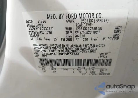 2014 Ford Edge Sel from USA, damaged, VIN 2FMDK4JC3EBB54344